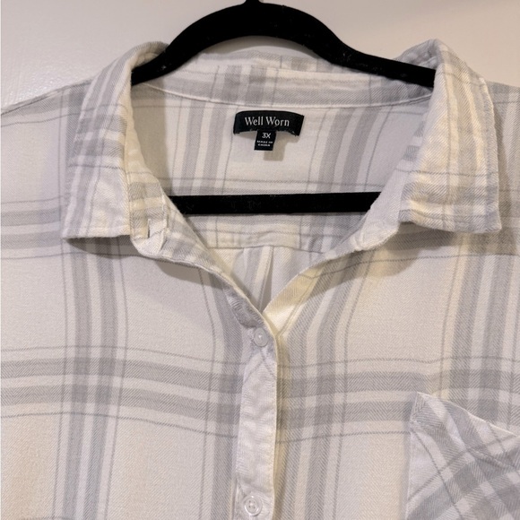 Well Worn white and gray super soft plaid 3x - Picture 2 of 6